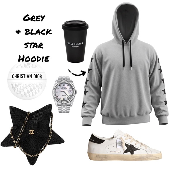 Shiraleah Tops - Grey & Black Star Hoodie